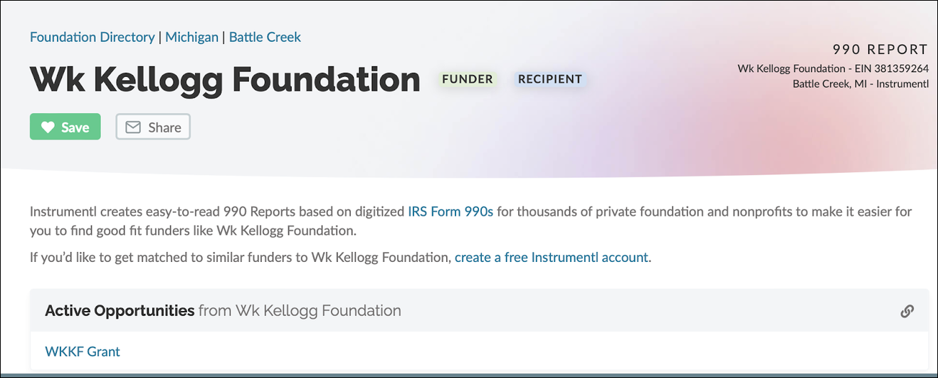 Instrumentl Detailed Funder Profiles