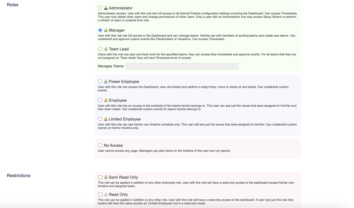 ActivityTimeline Roles