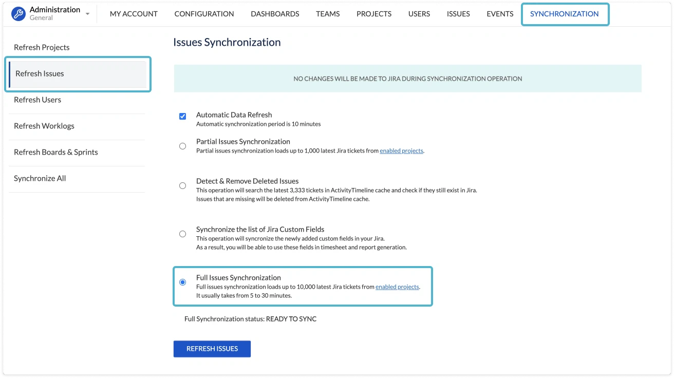 ActivityTimeline Full synchronization