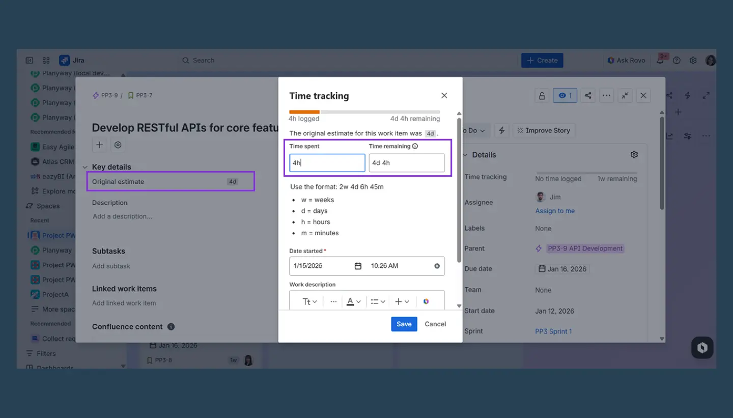 Jira time tracking field
