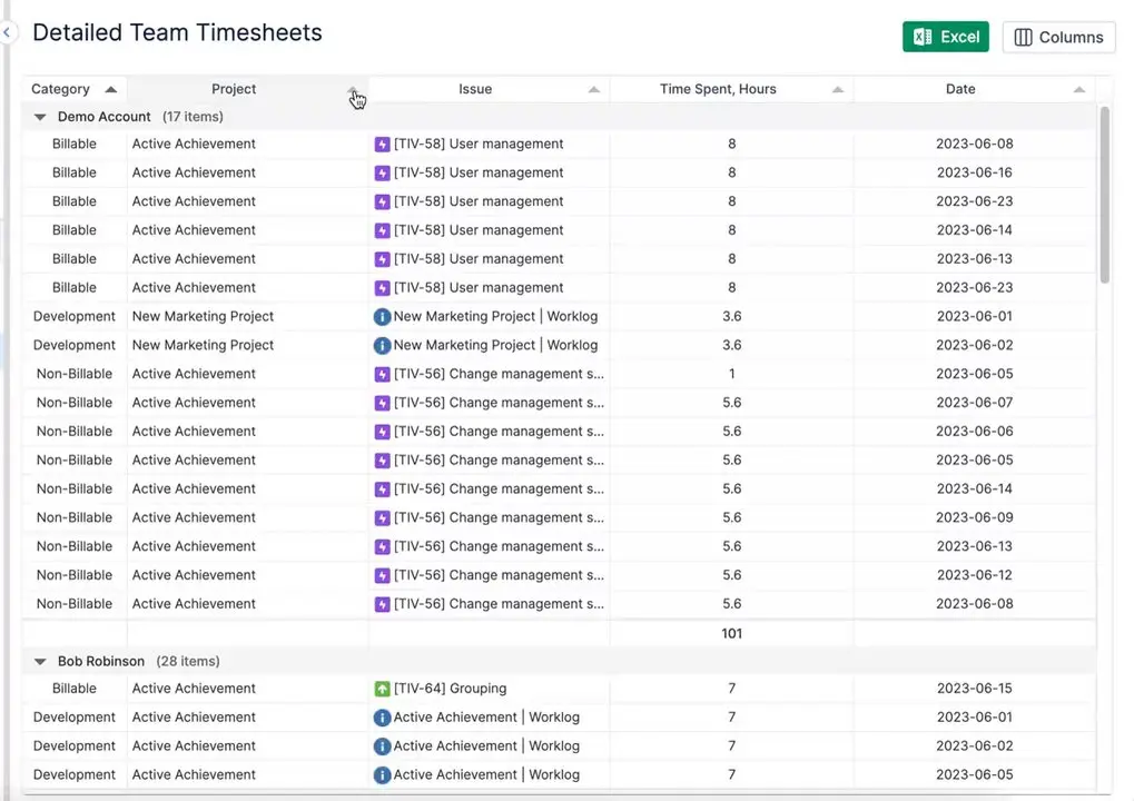 Detailed Team Timesheets