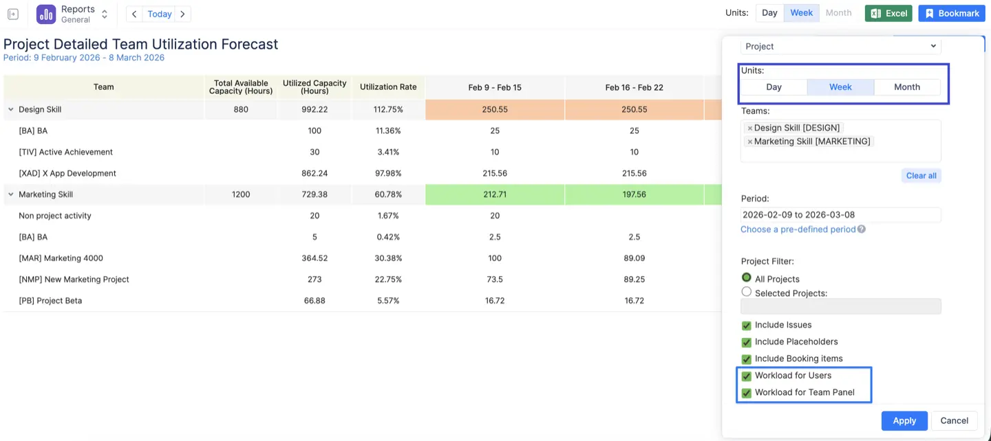 Project Detailed Team Utilization Forecast