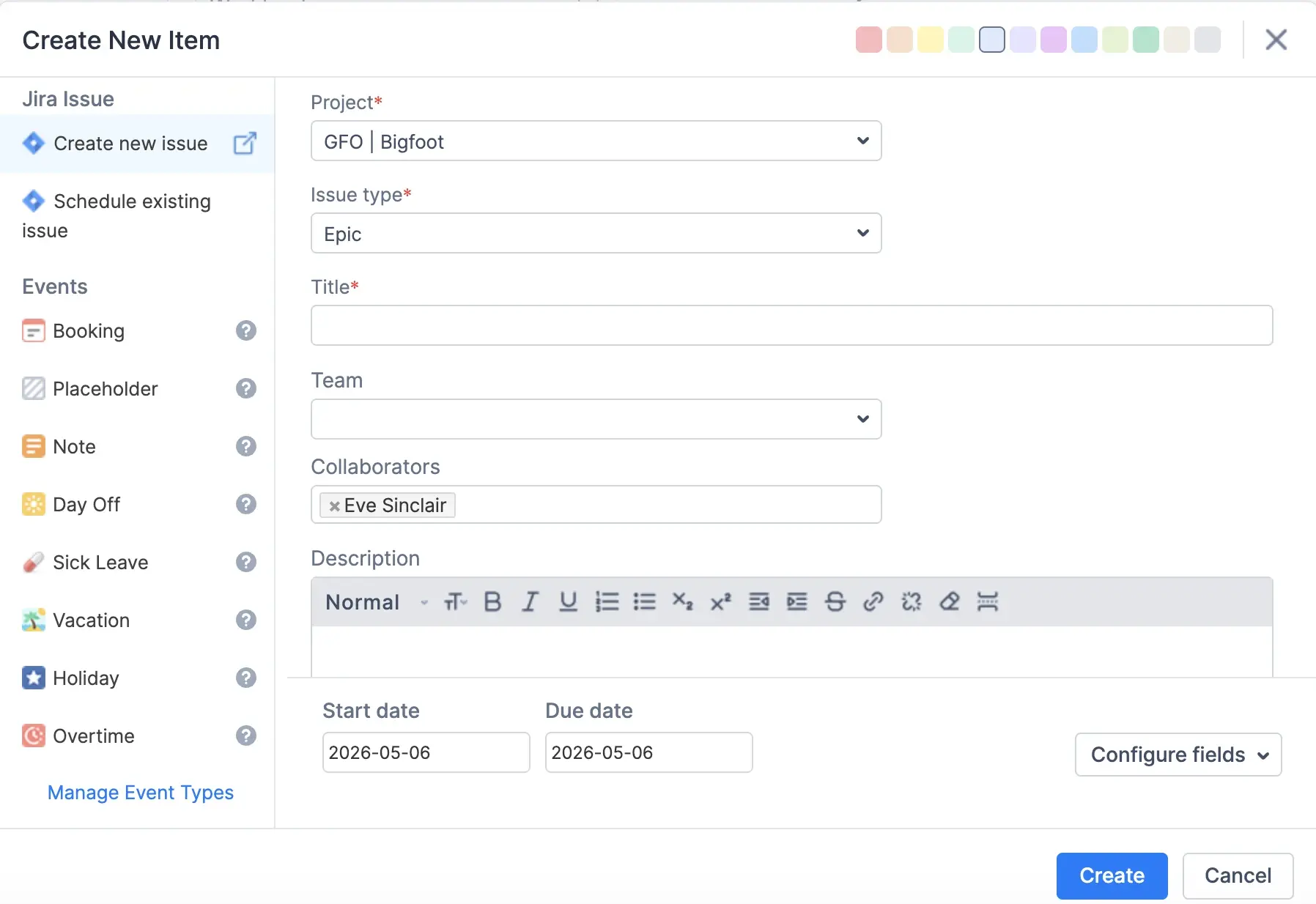 A Jira issue view with the ActivityTimeline Team field and Issue Collaborators field both filled in, next to the Planner showing the same issue on a team row and on two user rows.