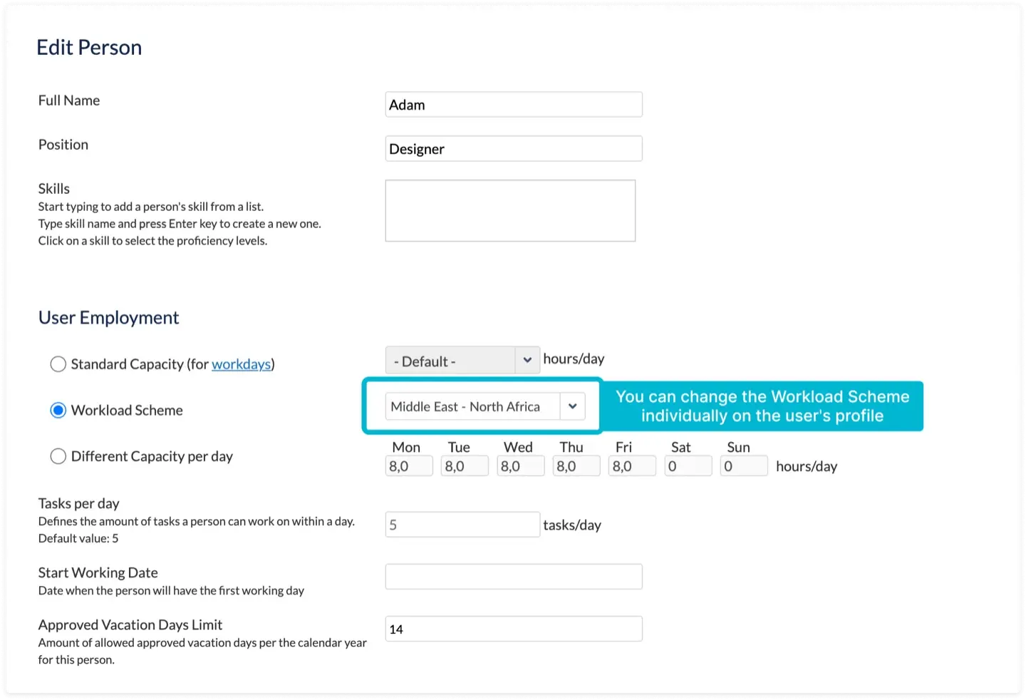 A Workload Scheme edit screen.