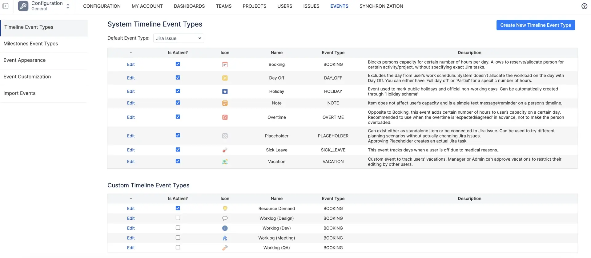 Custom Events editing mode in Configurations