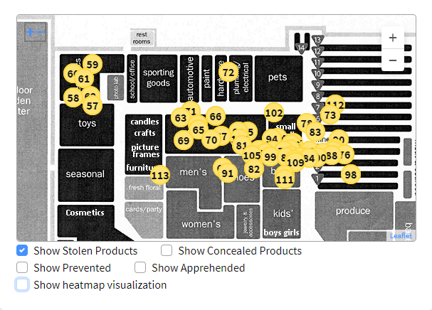 Aggregated store map showing patterns of theft.