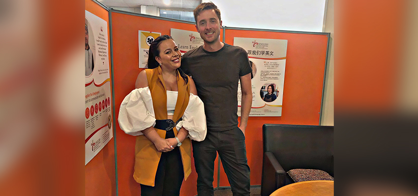 Dayhanna Gonzalez with Luke Scowcroft, manager, English Language Partners Porirua 