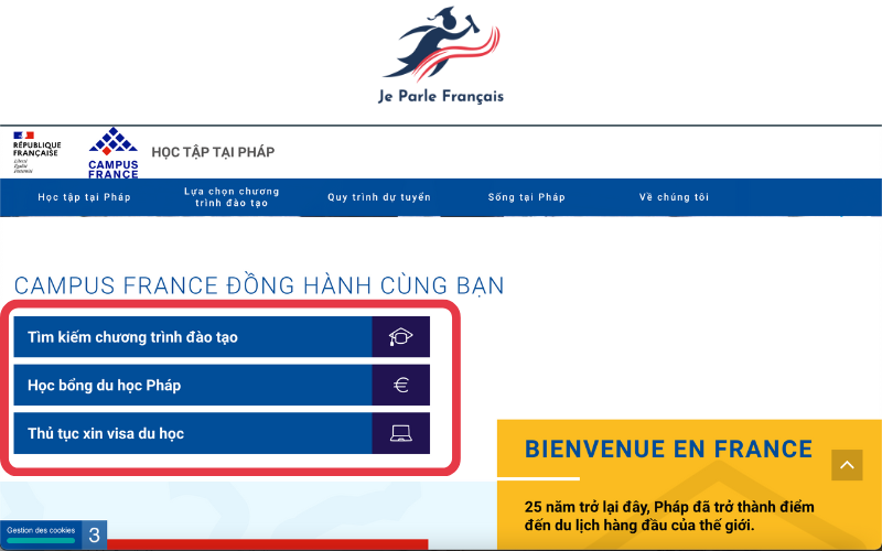 Web xin học bổng du học Pháp Campus France