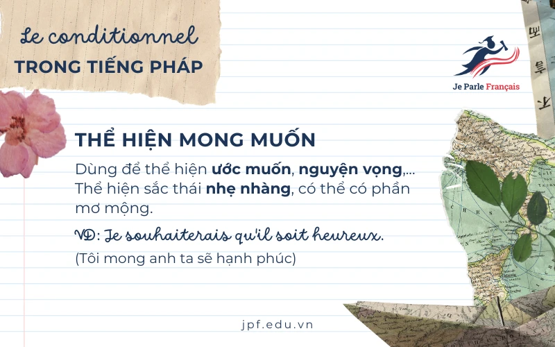 Sử dụng Le Conditionnel để thể hiện ước muốn, nguyện vọng.