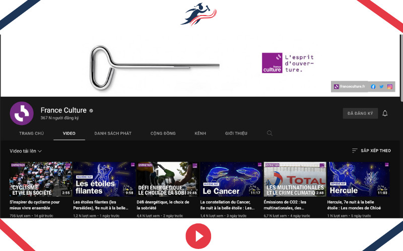 Kênh youtube học tiếng Pháp France Culture