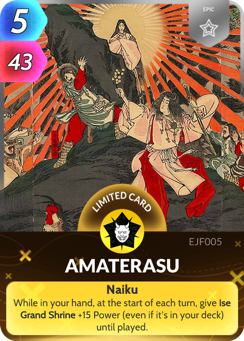 According to mythology, Amaterasu is the goddess of the sun and one of the "Three Precious Children".