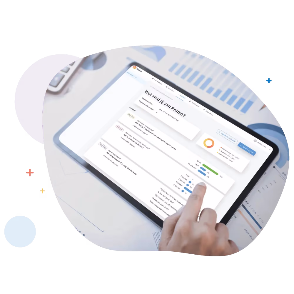 Tablet met het Primio-dashboard en de uitkomsten van een medewerkersenquête