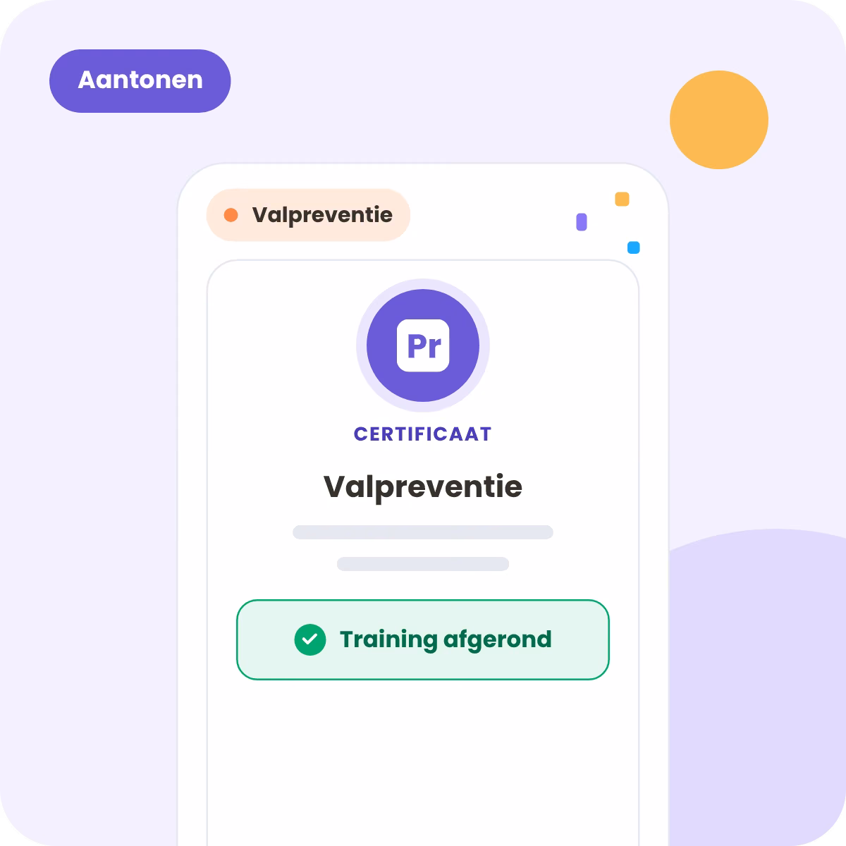 Certificaat op naam in de app na het afronden van de training Valpreventie