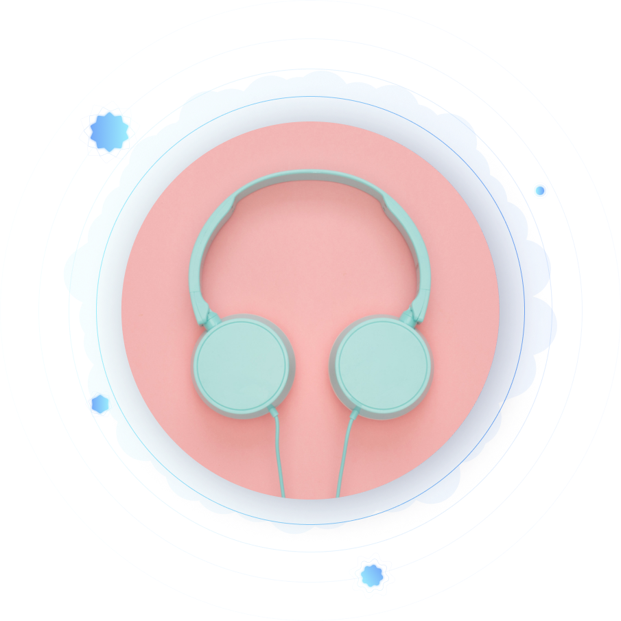 grey headphones on pink background