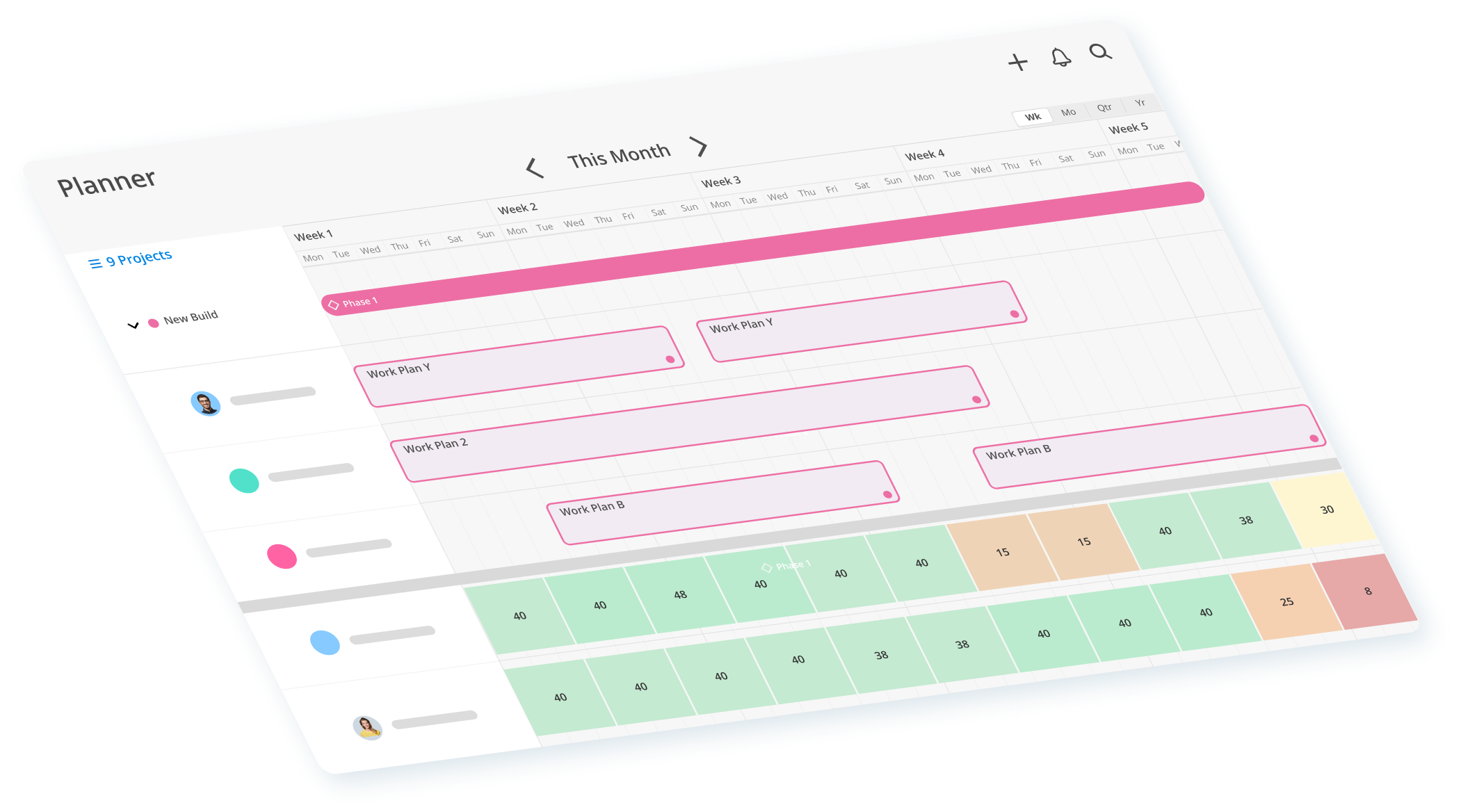 Mosaic new planner feature screenshot showing project resource management interface