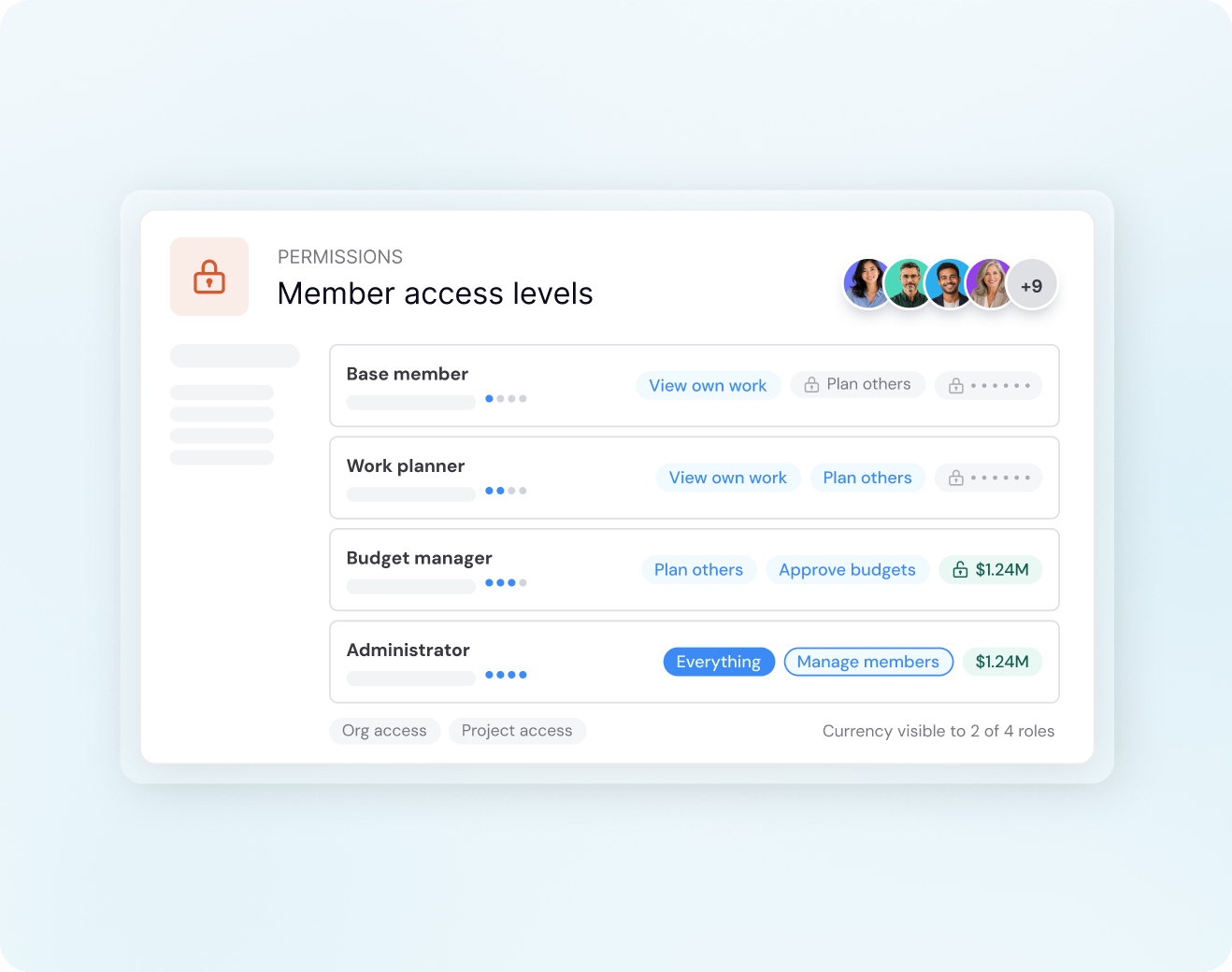 Mosaic member access levels and permissions settings