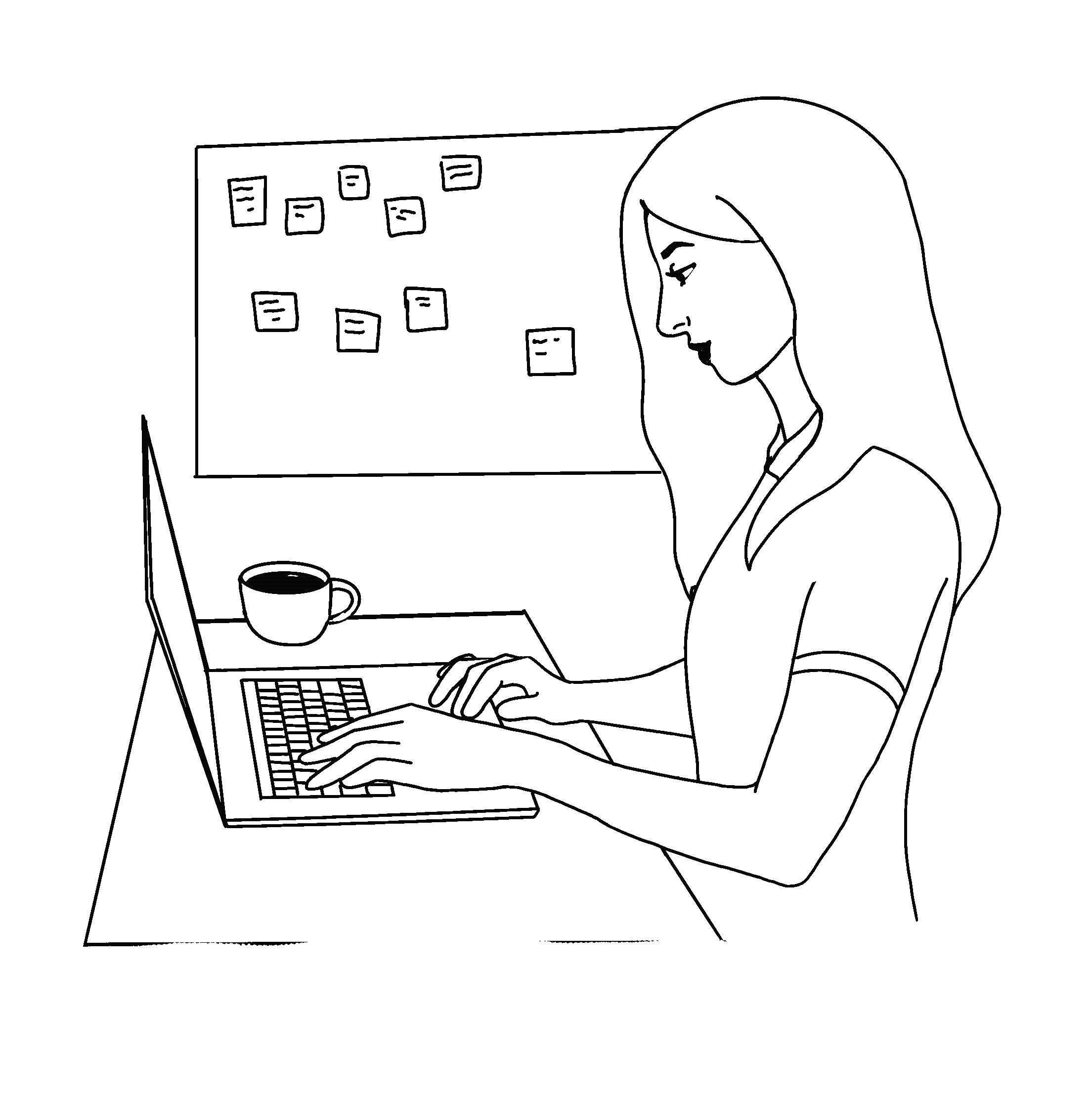 Gif of a woman typing on her laptop, near a cup of coffee