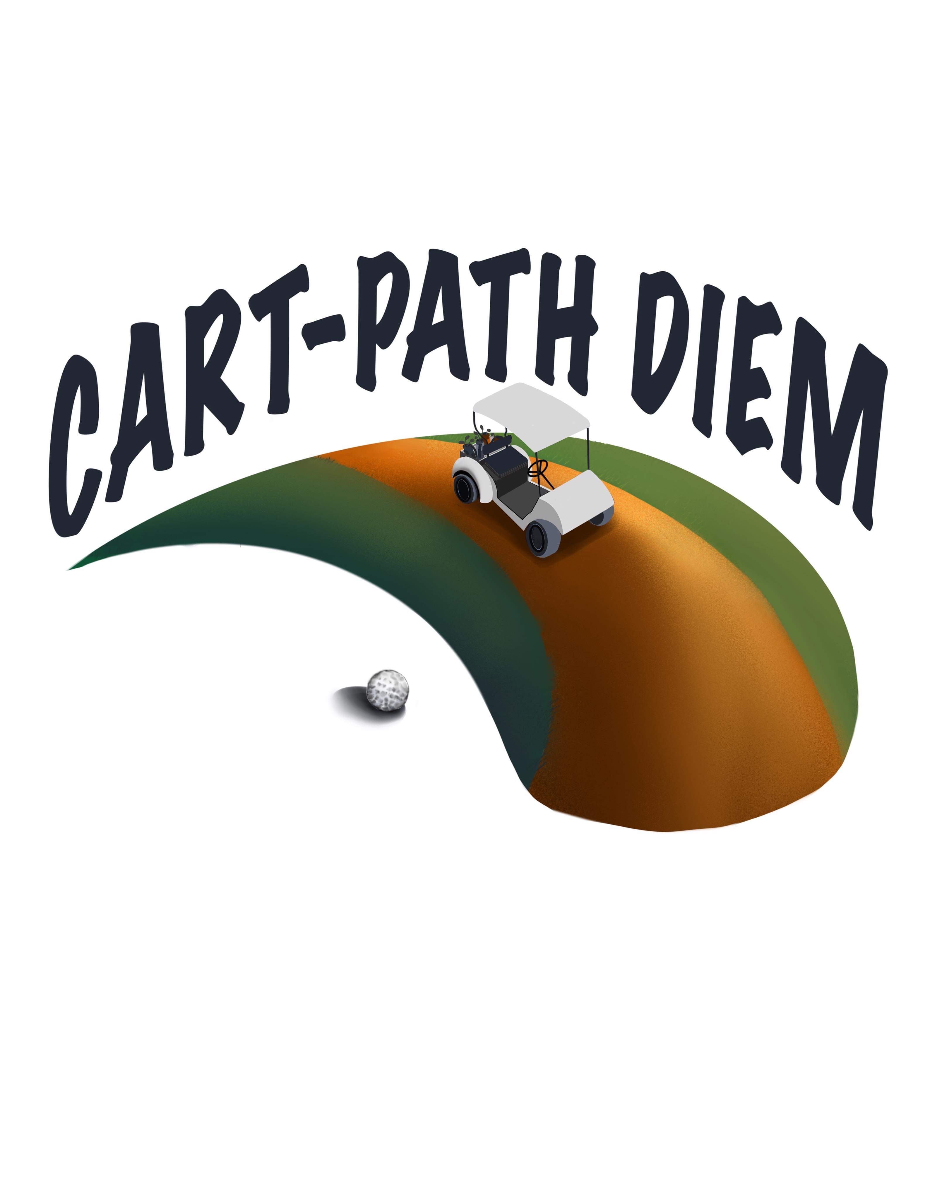 Illustration of a golf cart on a field with the label Cart-Path Diem