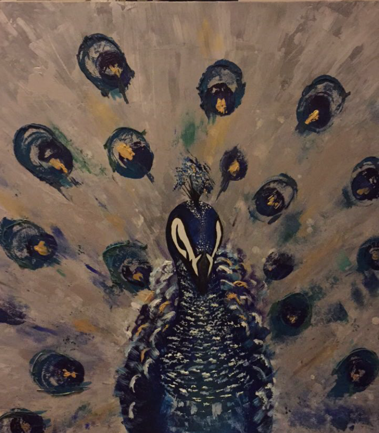 Acrylic painting of a peacock