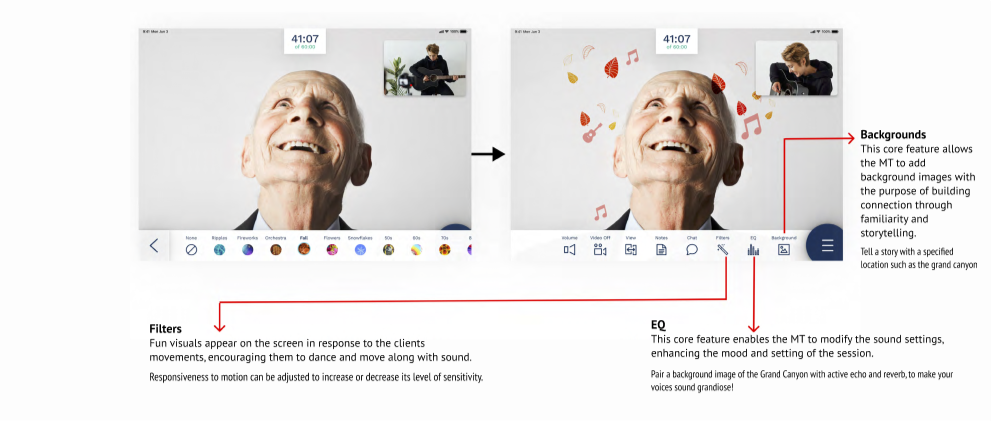 Image of the Duet platform featuring the filters, equalization settings and background filters