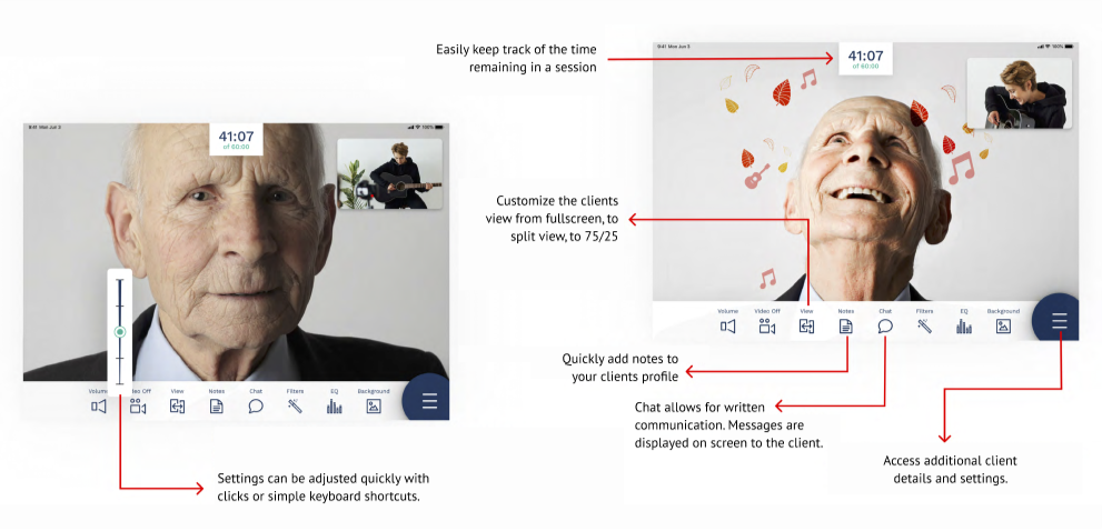 image of duet platform featuring the video settings and location of client details button