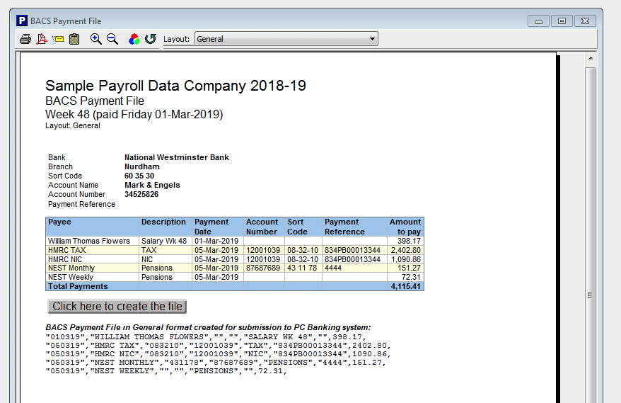 Moneysoft BACS payment file ready to import into Telleroo