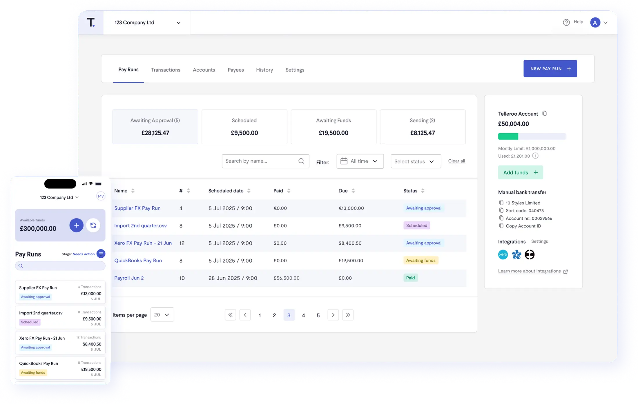 Telleroo Desktop and Mobile Platform Screenshot