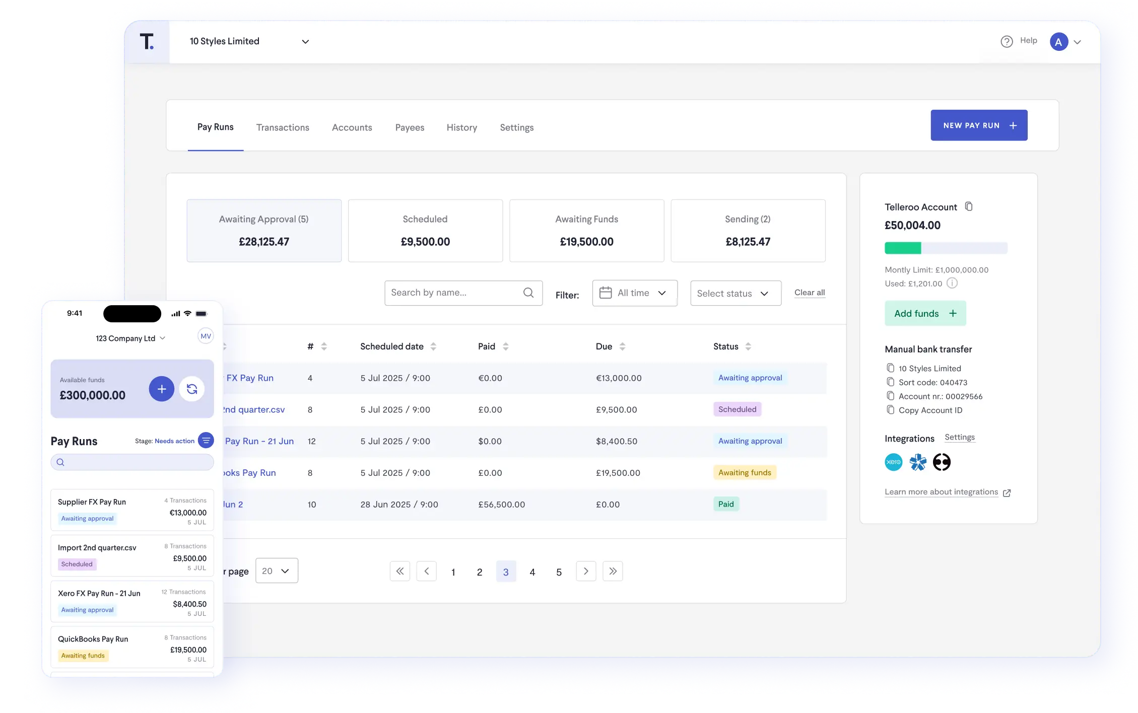 Telleroo Desktop and Mobile Platform Screenshot