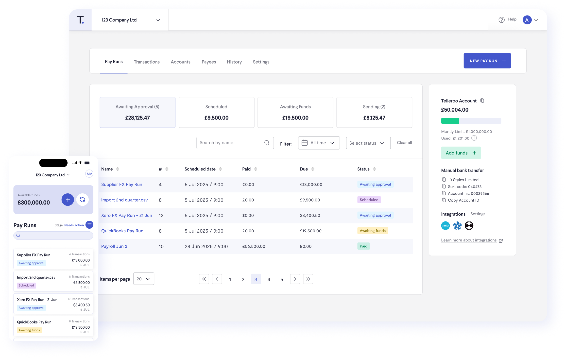 Telleroo Desktop and Mobile Platform Screenshot