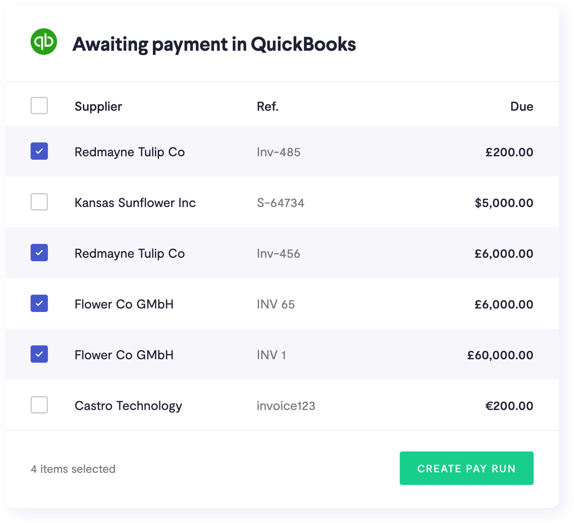 QuickBooks bills awaiting payment in Telleroo