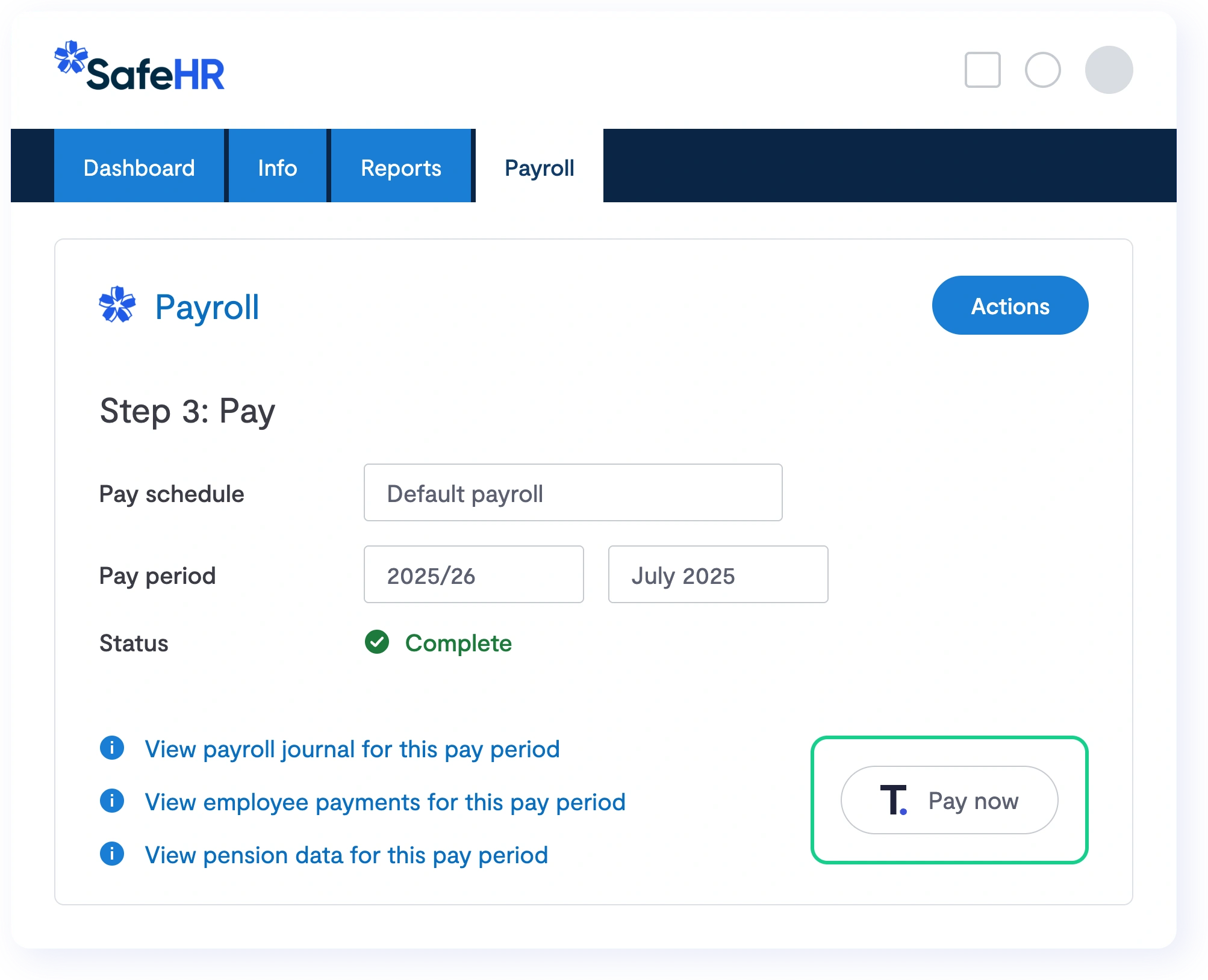 SafeHR payroll screenshot in Telleroo