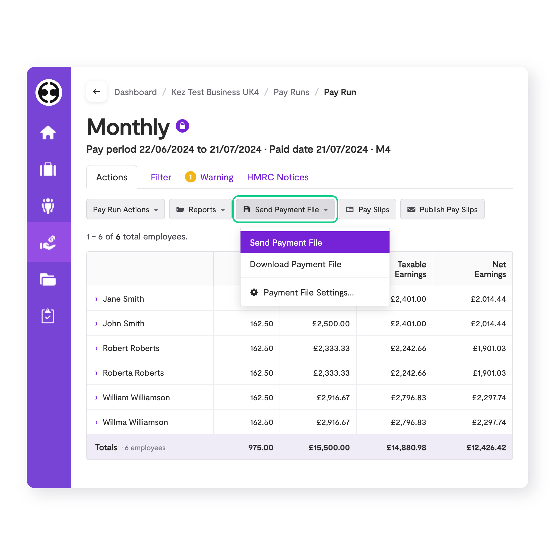 Sending a payment file from an Employment Hero pay run