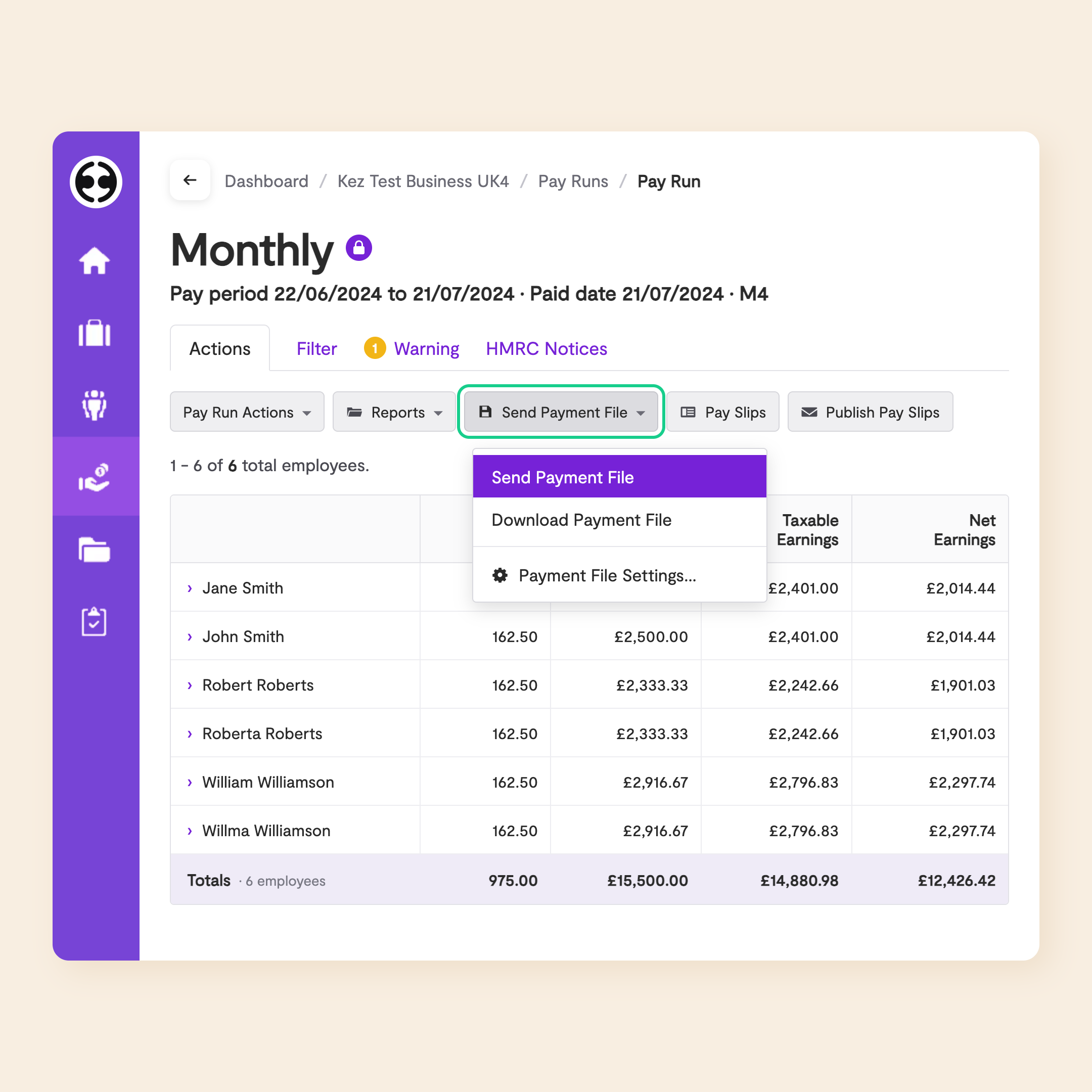 Send Payment File in an Employment Hero pay run