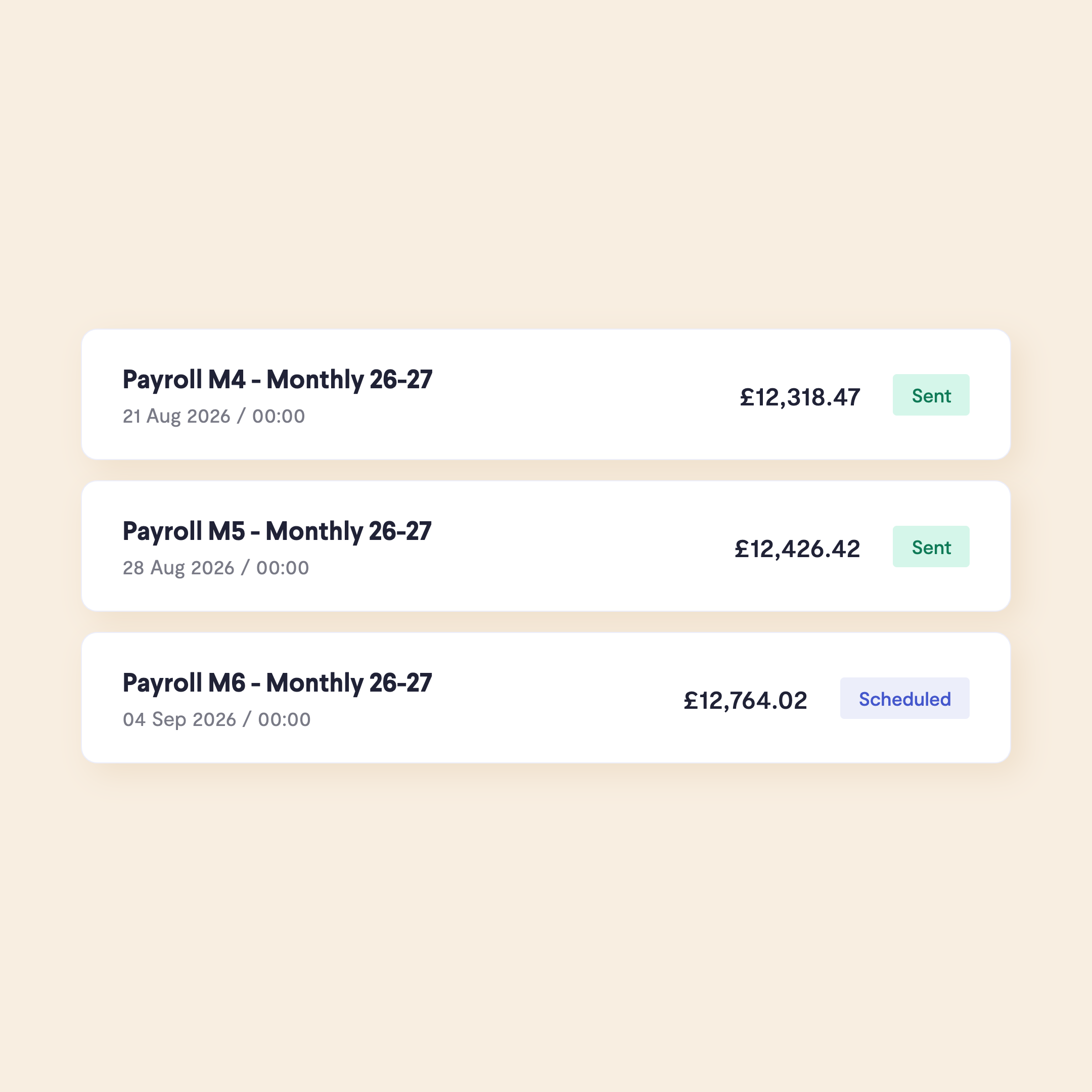 Scheduled and sent pay runs in Telleroo