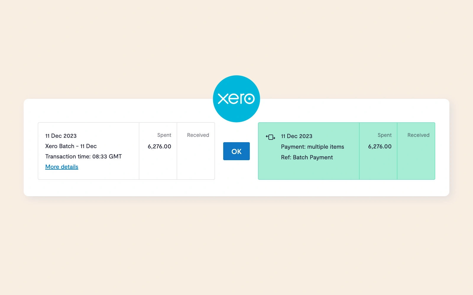 A Xero batch payment matched and ready to reconcile