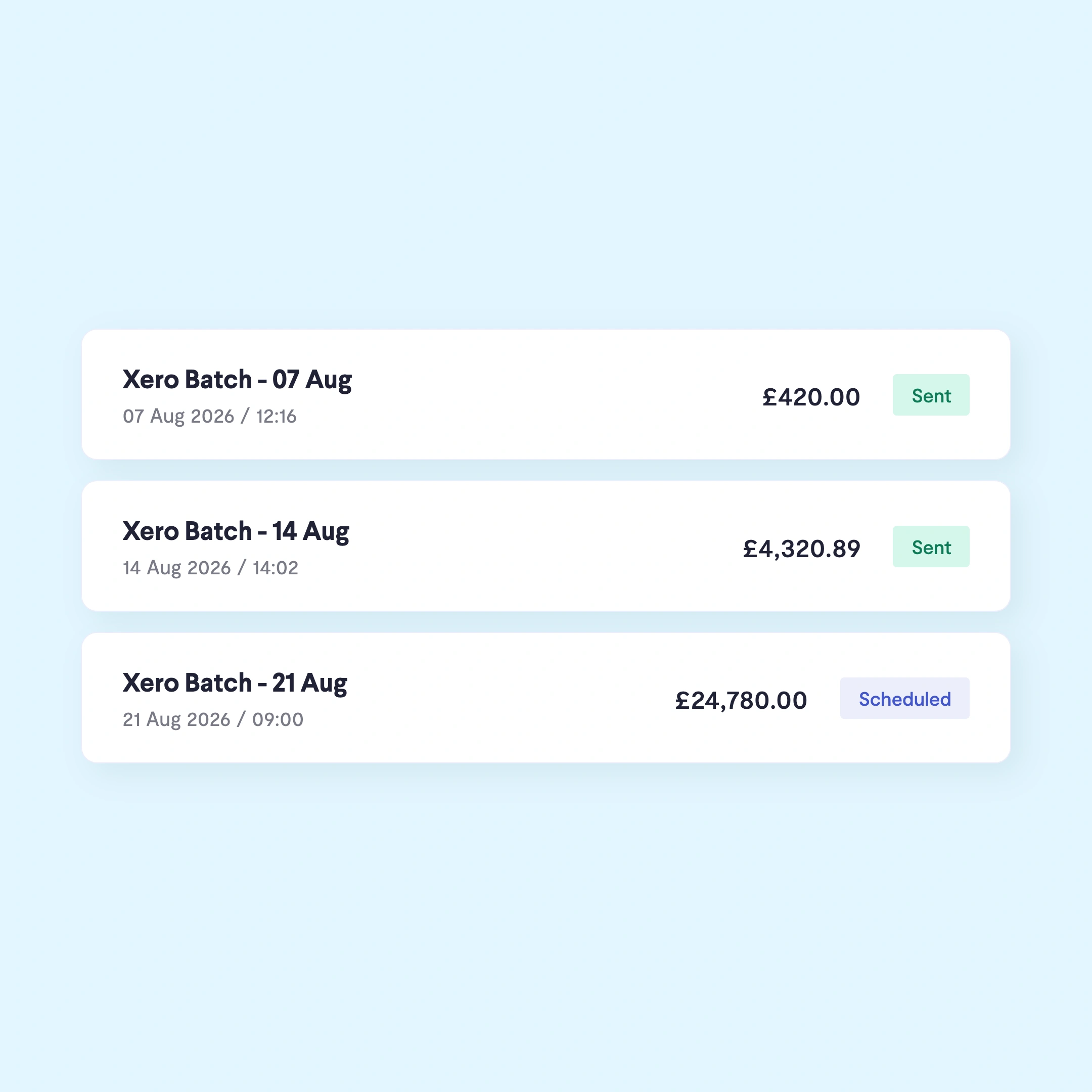 Sent and scheduled Xero batch payments in Telleroo