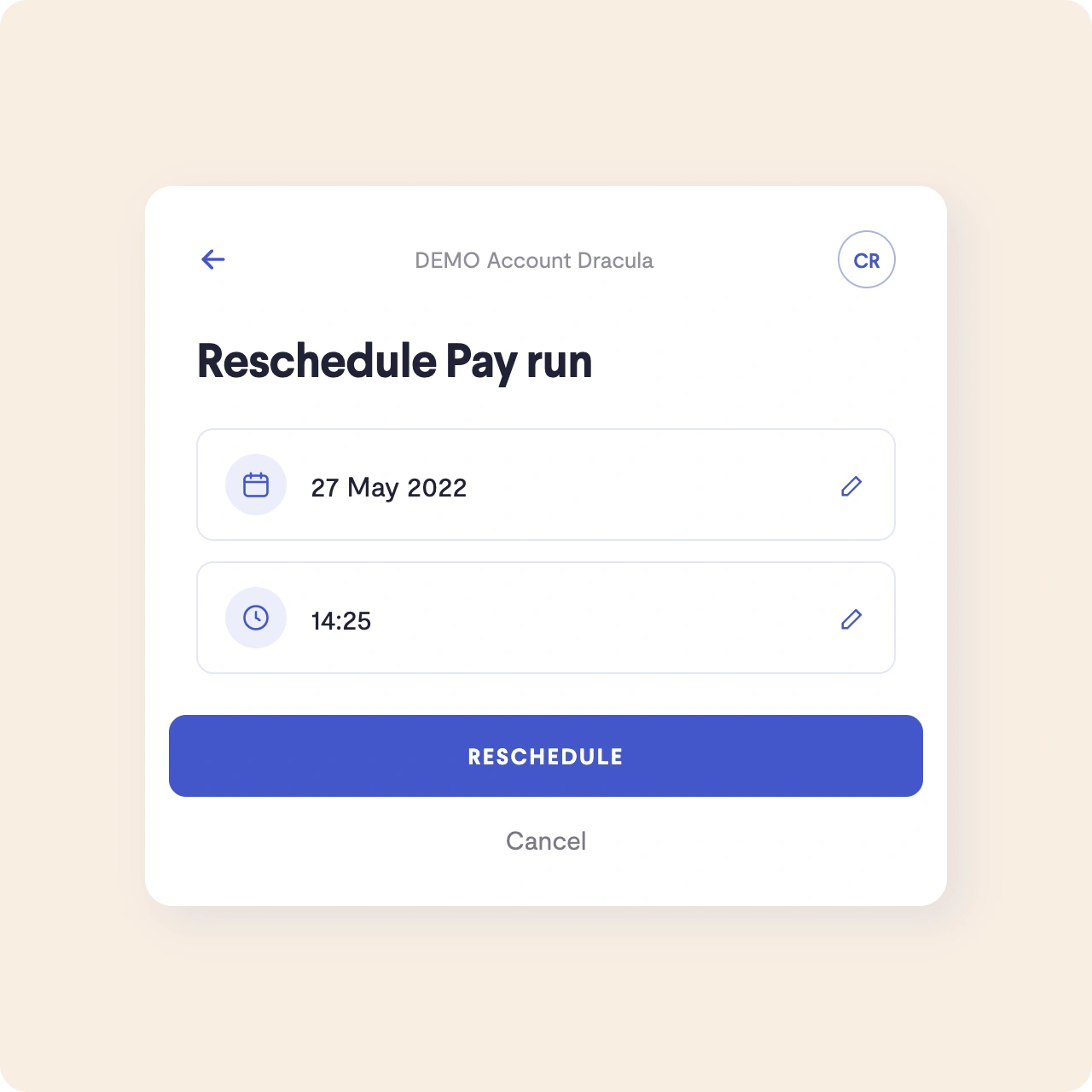 Telleroo app: reschedule a pay run