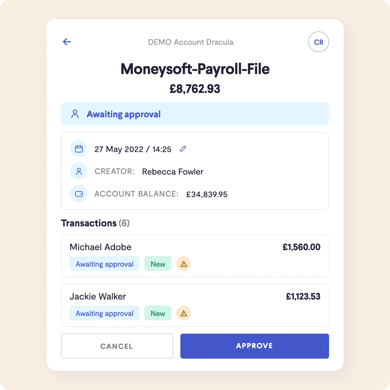 Telleroo app: approve a pay run