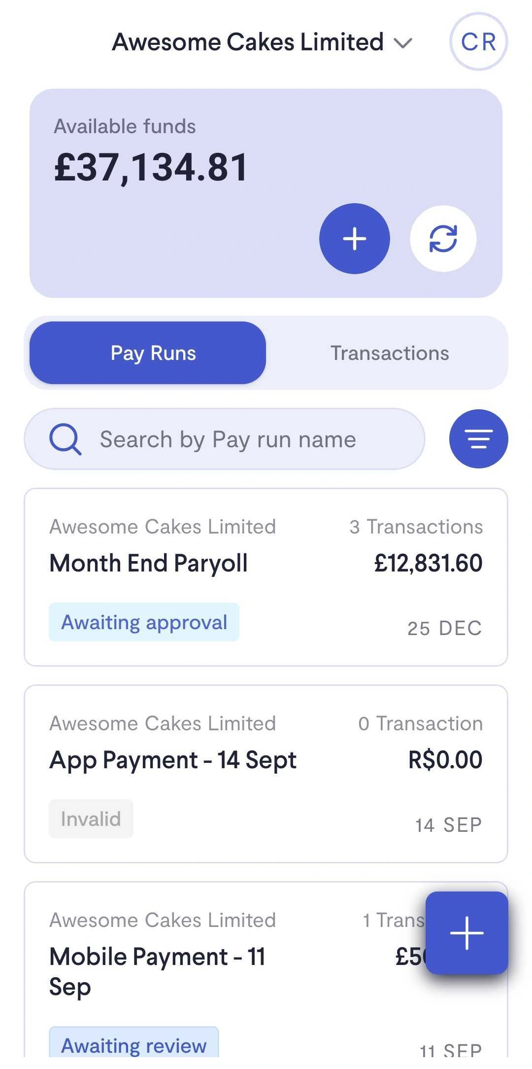 Telleroo mobile app pay runs screen