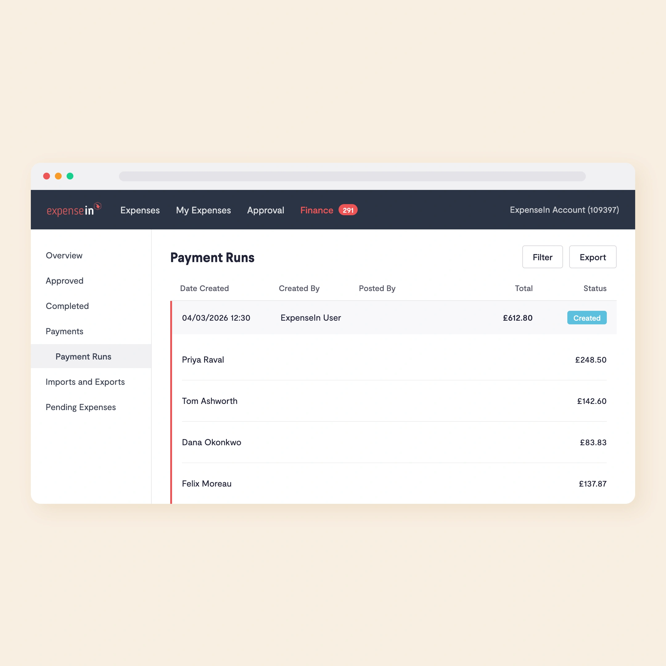 ExpenseIn payment runs created in Telleroo