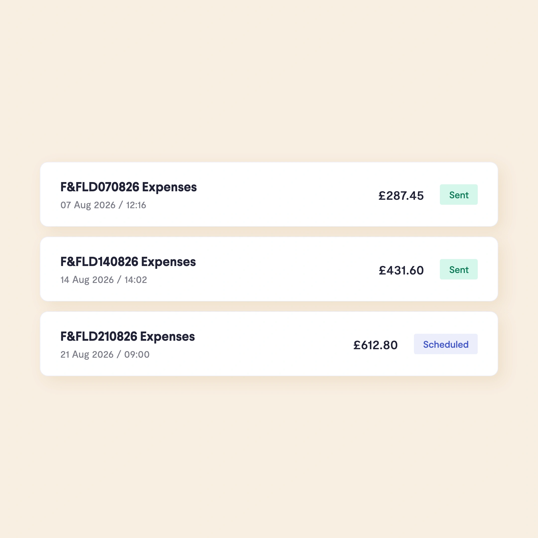Expense reimbursement payment status in Telleroo