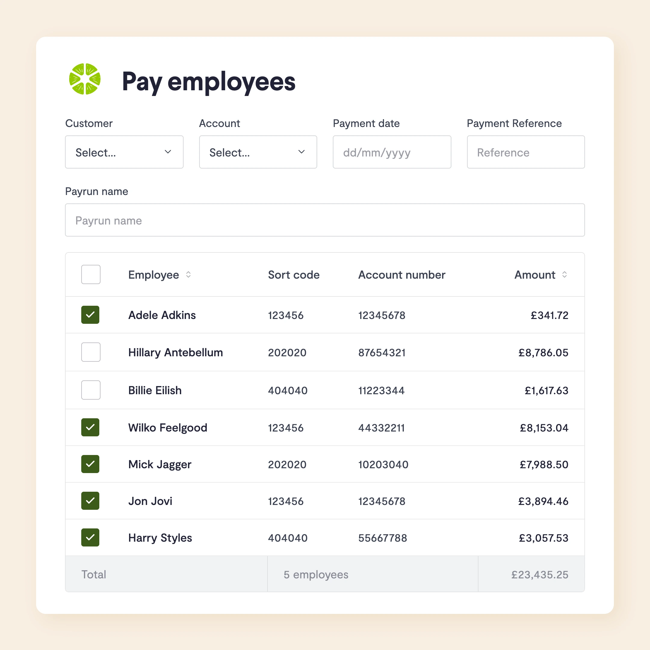 Selecting employees to include in a pay run