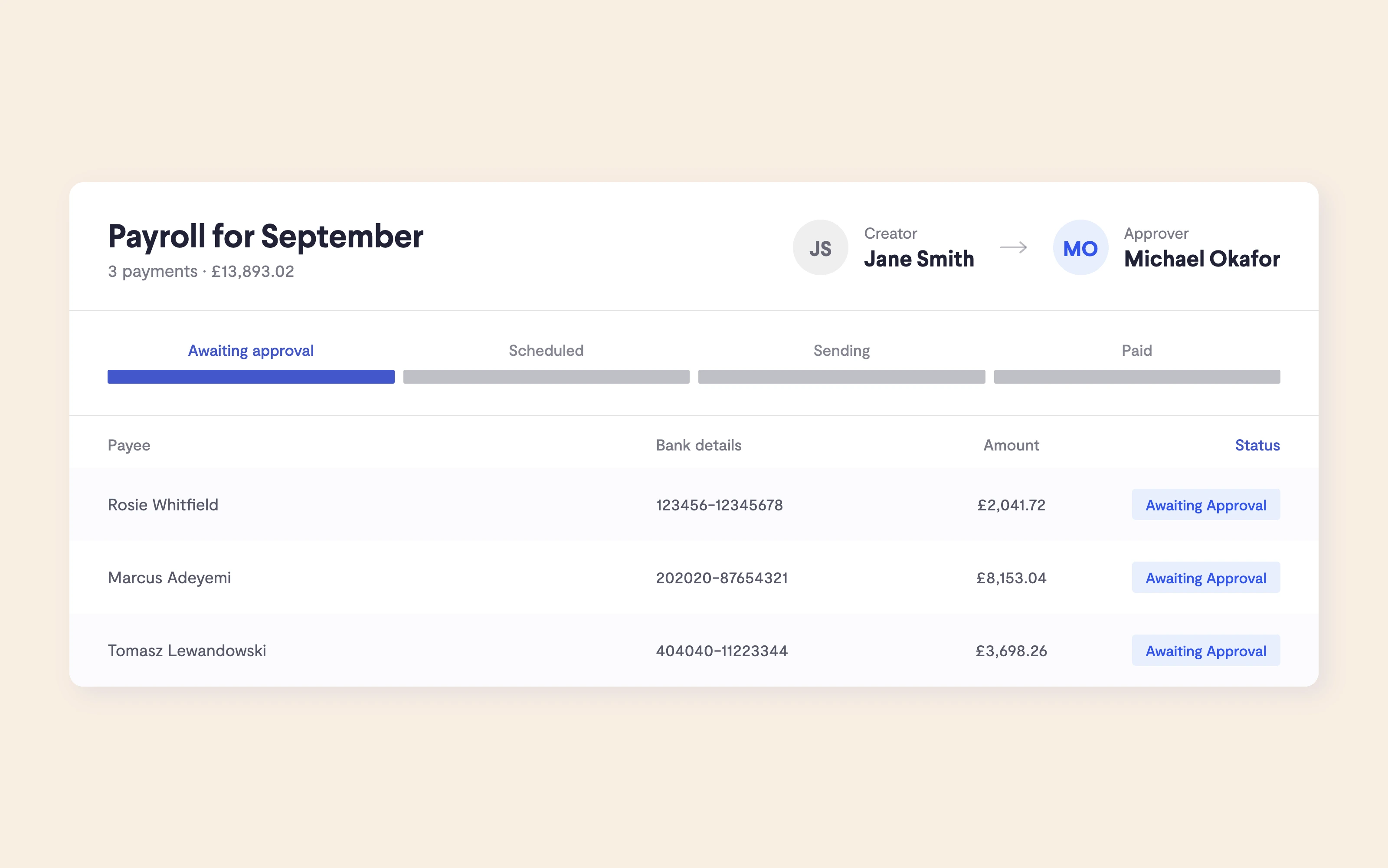 Telleroo partner dashboard showing client pay run approvals