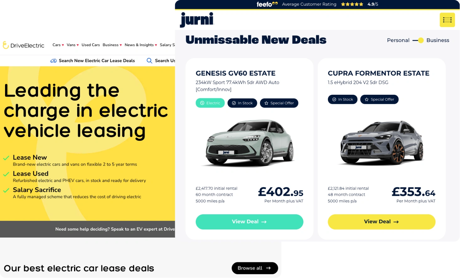 Vehicle leasing group websites run on Telleroo across multiple entities