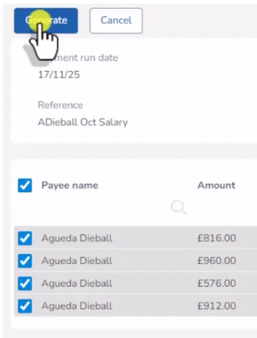 Generating a payment run in Timesheet Portal to send to Telleroo