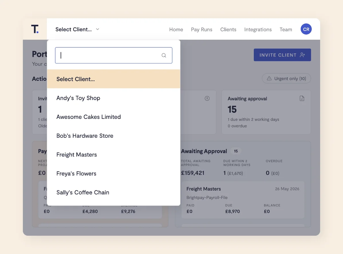 Telleroo partner portal client switcher
