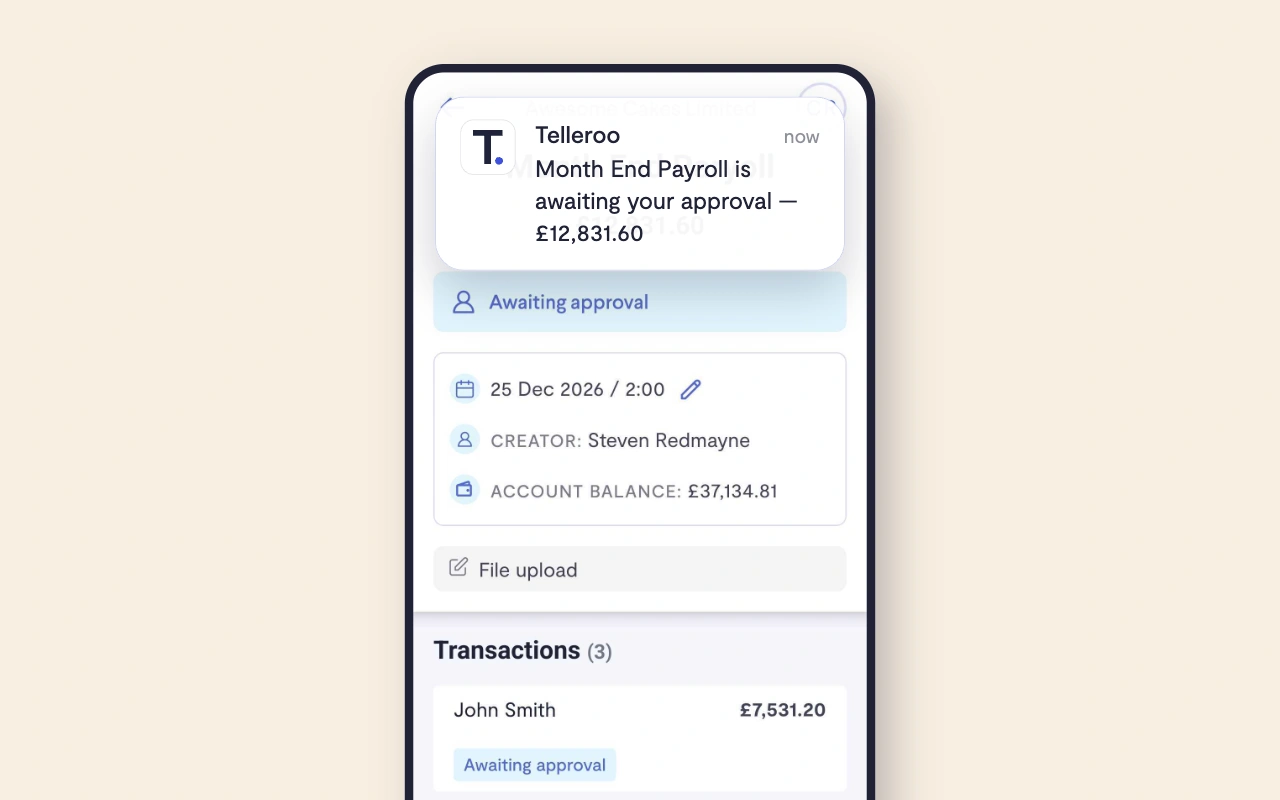 Telleroo mobile app approval notification
