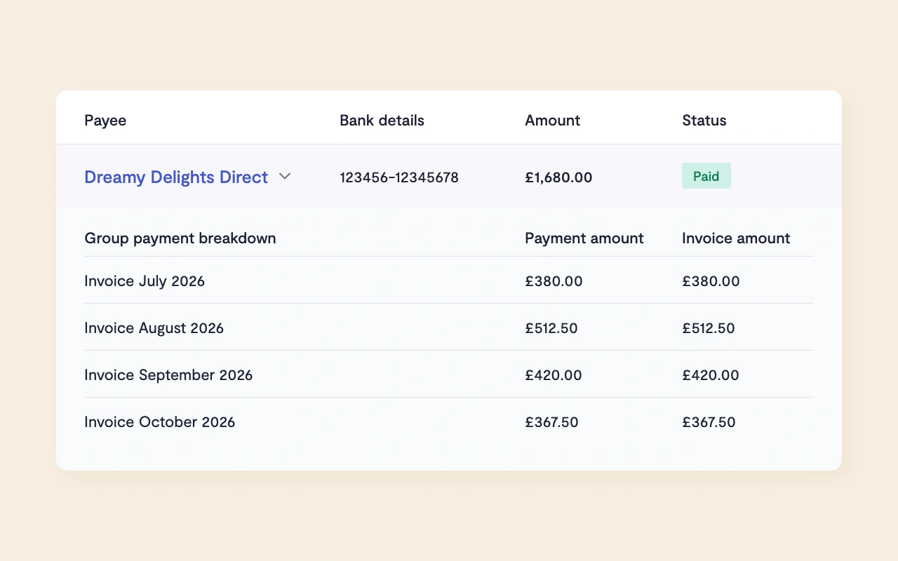 Invoices to the same supplier grouped into one payment