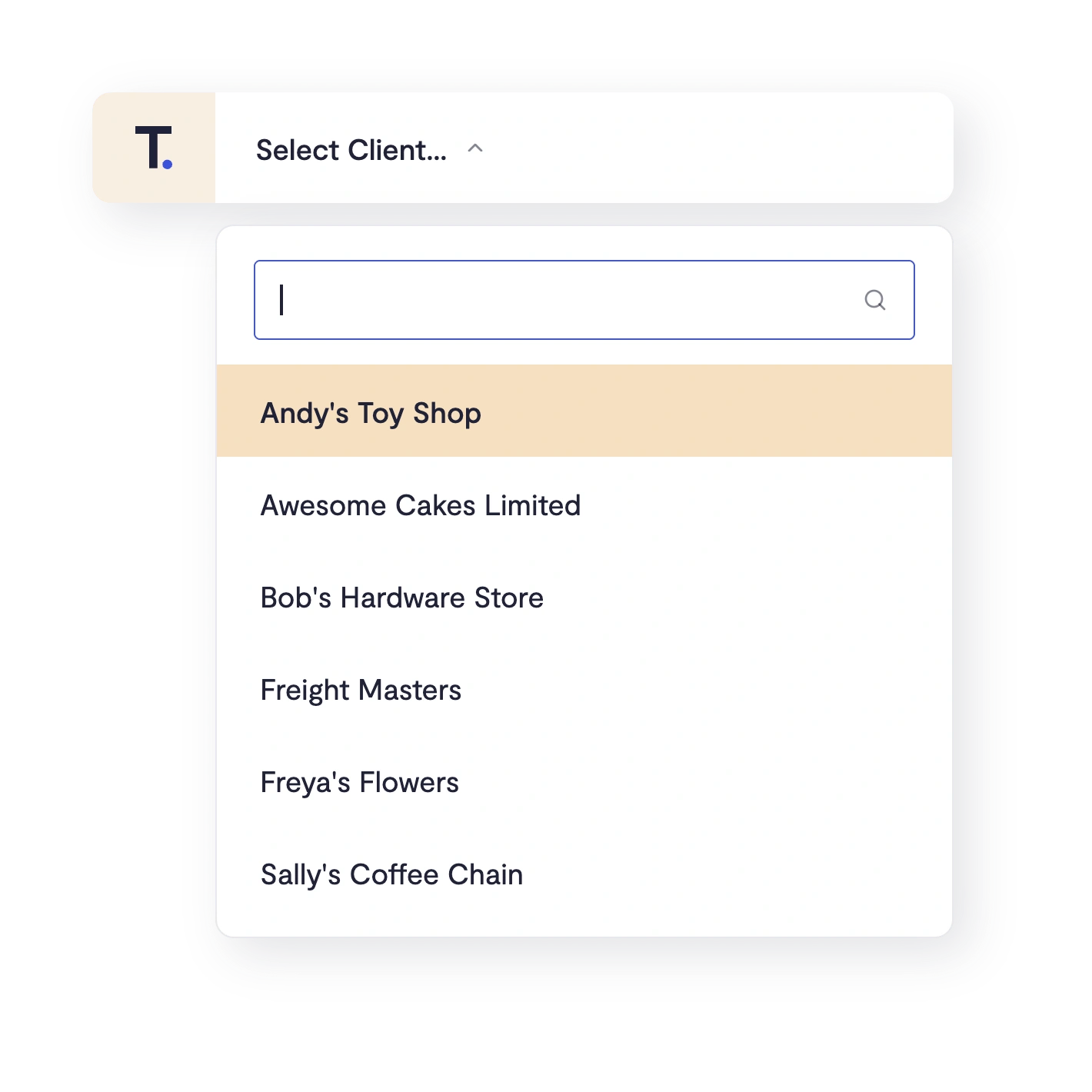 Telleroo entity switcher listing companies in a group