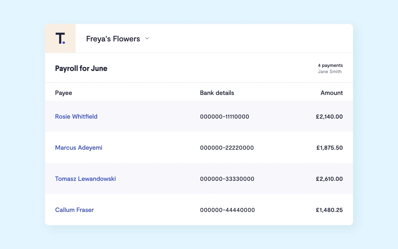 Payroll pay run for one entity in Telleroo
